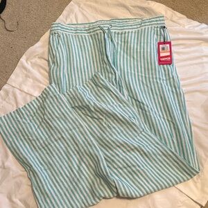 Vince Camuto Turquoise and White Striped Drawstring Linen Pants